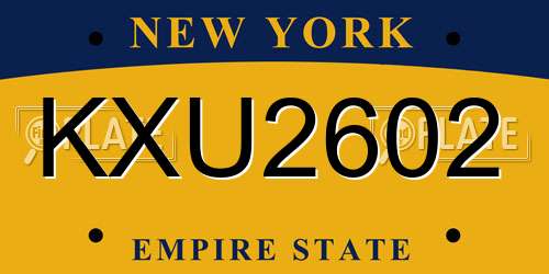 KXU2602 New York License Plate