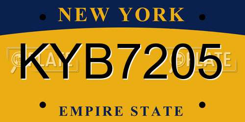 KYB7205 New York License Plate