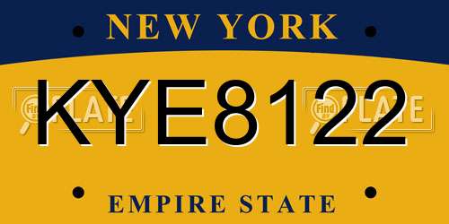 KYE8122 New York License Plate