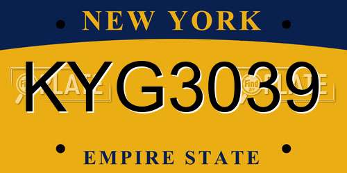 KYG3039 New York License Plate