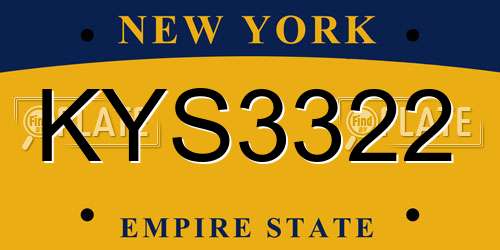 KYS3322 New York License Plate