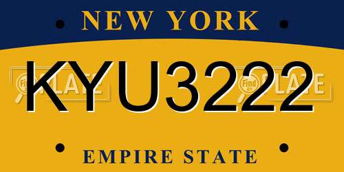 KYU3222 New York License Plate
