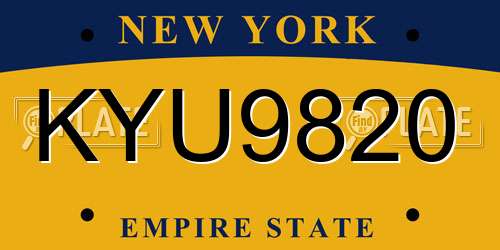 KYU9820 New York License Plate