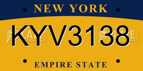KYV3138 New York License Plate