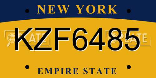 KZF6485 New York License Plate