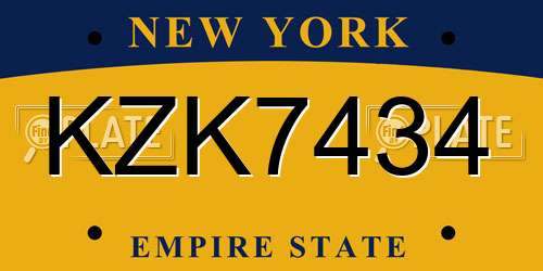 KZK7434 New York License Plate