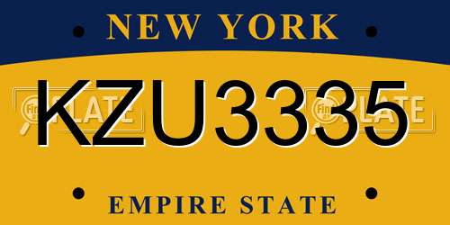 KZU3335 New York License Plate