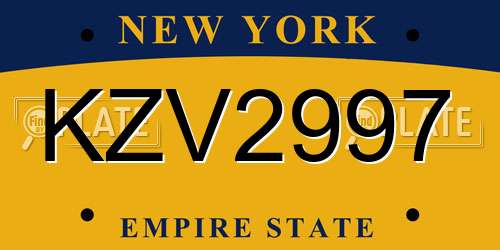 KZV2997 New York License Plate