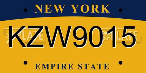 KZW9015 New York License Plate