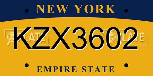 KZX3602 New York License Plate