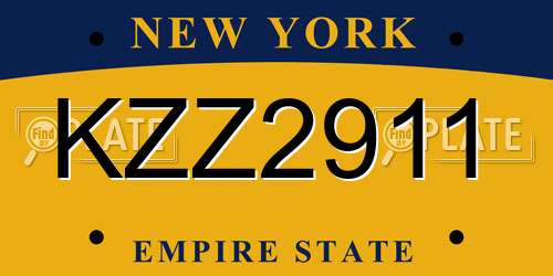 KZZ2911 New York License Plate