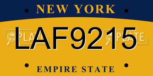 LAF9215 New York License Plate