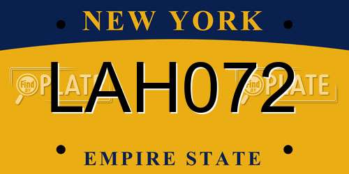 LAH072 New York License Plate