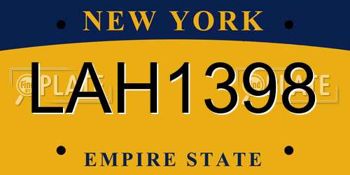 LAH1398 New York License Plate