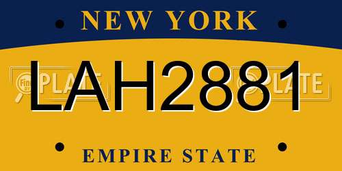 LAH2881 New York License Plate