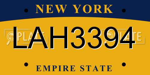 LAH3394 New York License Plate