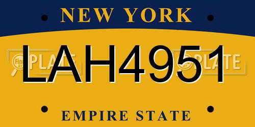 LAH4951 New York License Plate