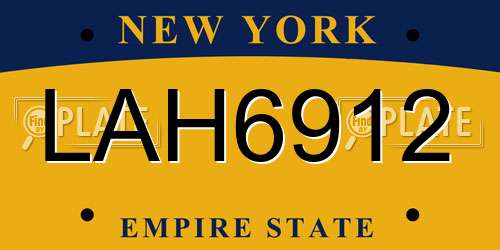 LAH6912 New York License Plate
