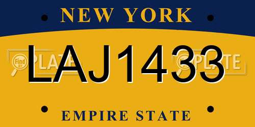 LAJ1433 New York License Plate