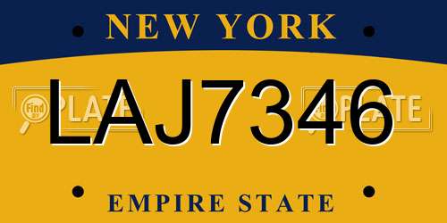 LAJ7346 New York License Plate
