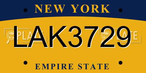 LAK3729 New York License Plate