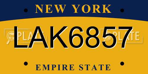 LAK6857 New York License Plate