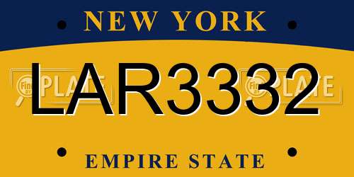 LAR3332 New York License Plate