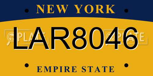 LAR8046 New York License Plate