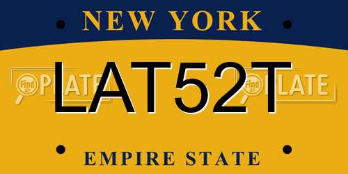 LAT52T New York License Plate
