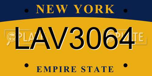 LAV3064 New York License Plate