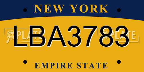LBA3783 New York License Plate