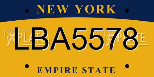 LBA5578 New York License Plate
