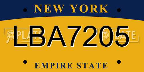 LBA7205 New York License Plate