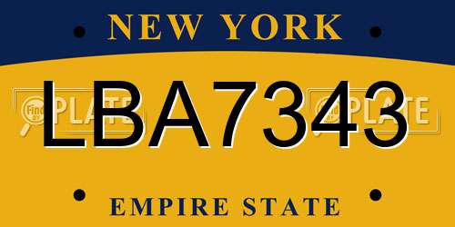 LBA7343 New York License Plate