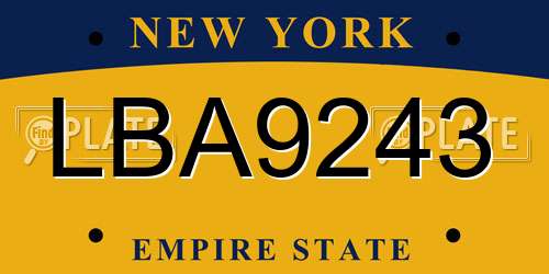 LBA9243 New York License Plate