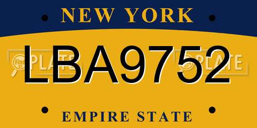 LBA9752 New York License Plate