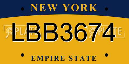 LBB3674 New York License Plate