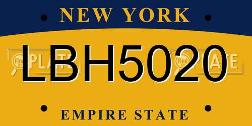 LBH5020 New York License Plate
