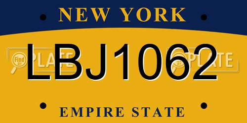 LBJ1062 New York License Plate
