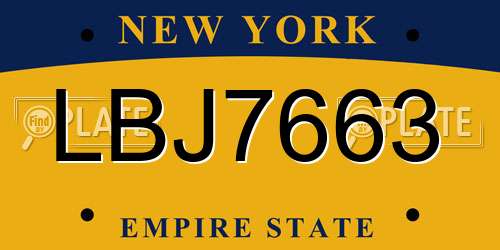 LBJ7663 New York License Plate