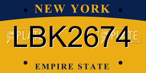 LBK2674 New York License Plate
