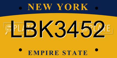 LBK3452 New York License Plate