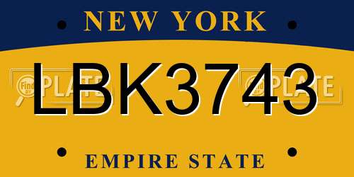 LBK3743 New York License Plate