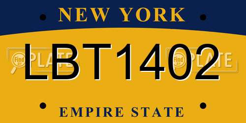 LBT1402 New York License Plate