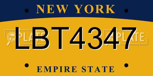 LBT4347 New York License Plate