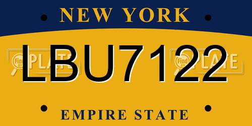 LBU7122 New York License Plate