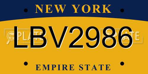 LBV2986 New York License Plate