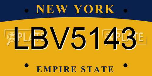 LBV5143 New York License Plate