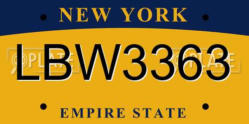 LBW3363 New York License Plate