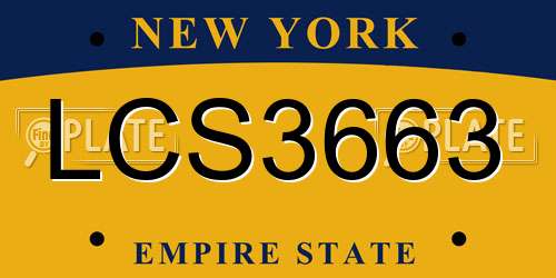 LCS3663 New York License Plate